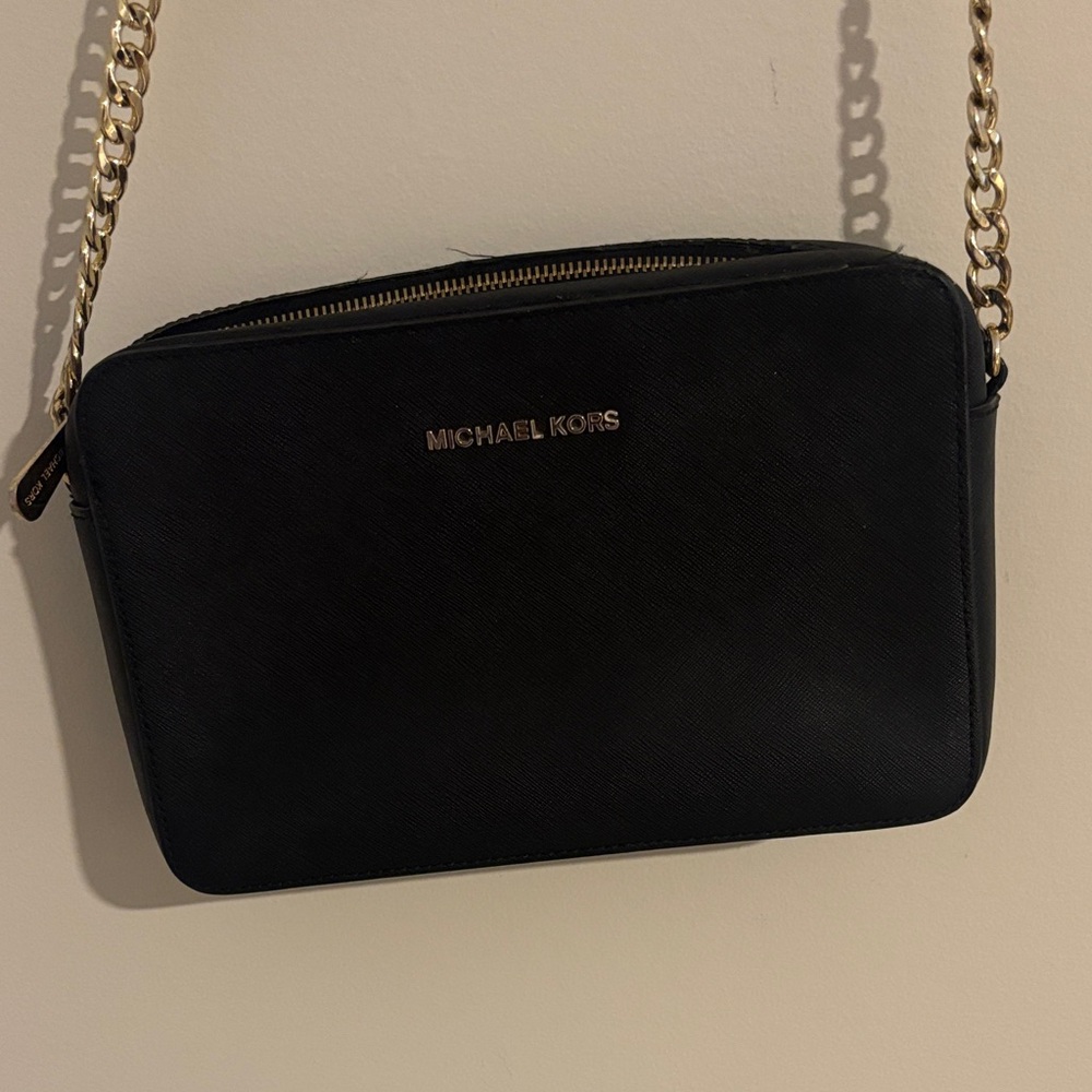 Michael Kors Black Crossbody with Gold Chain Strap